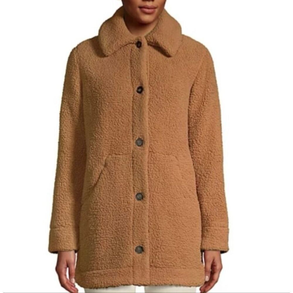 Lands’ End tan sherpa cozy teddy jacket size small